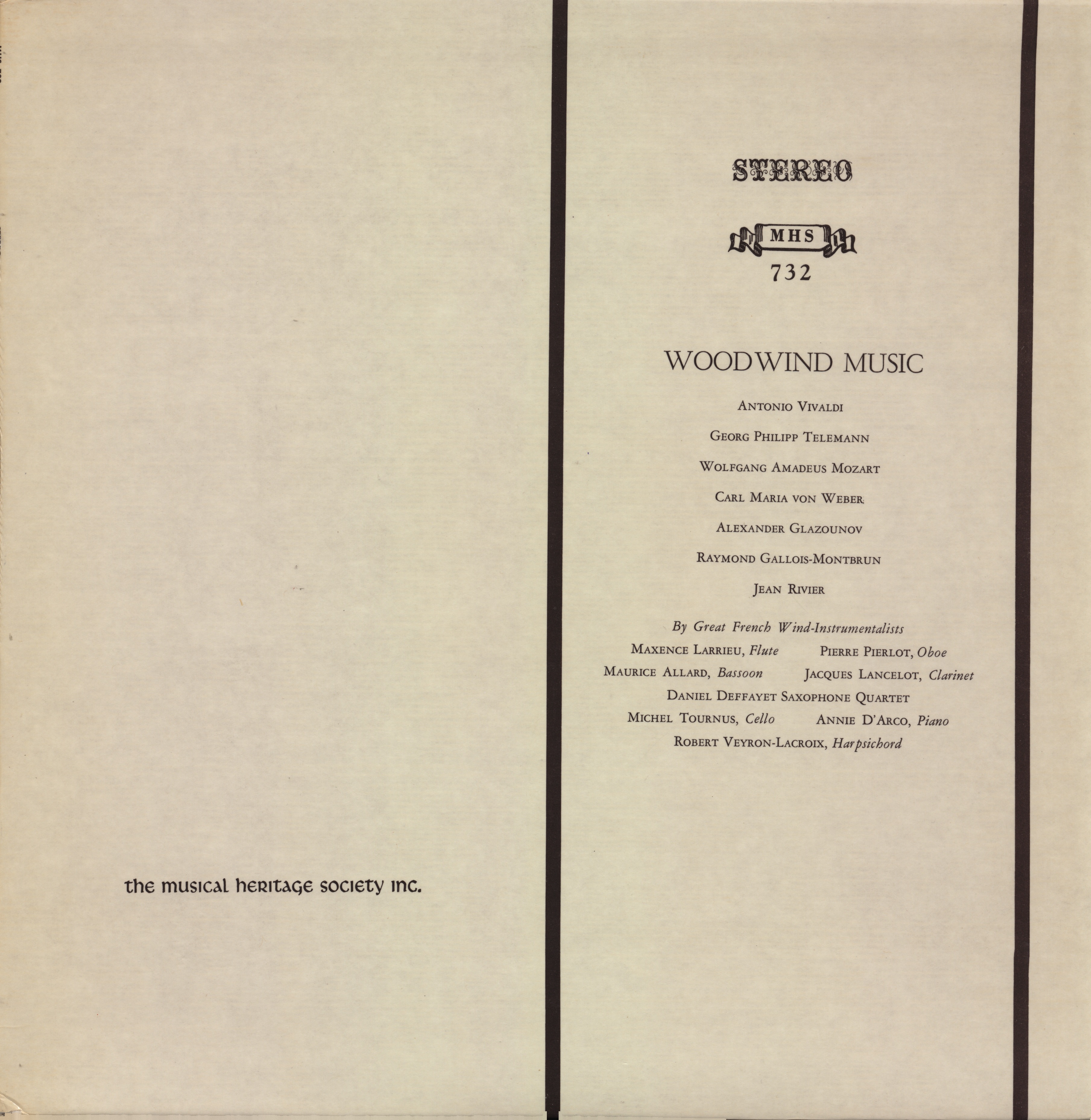 Daniel Deffayet, Quatuors de Saxophone Deffayet – Woodwind Music (Musical Heritage Society) album cover